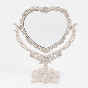 10"x7" Beige 2-Sided Heart Acrylic Valentine Mirror Rotate Free-Standing Dresser